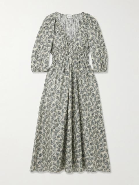 MATTEAU Shirred Paisley-print Organic Cotton Midi Dress