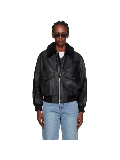 Dunst Black A-2 Shearling Collared Leather Jacket