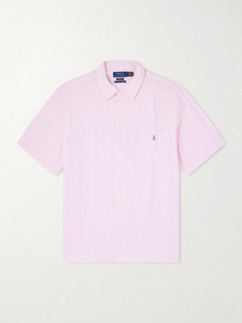 Polo Ralph Lauren Logo-Embroidered Checked Linen and Cotton-Blend Shirt Pink
