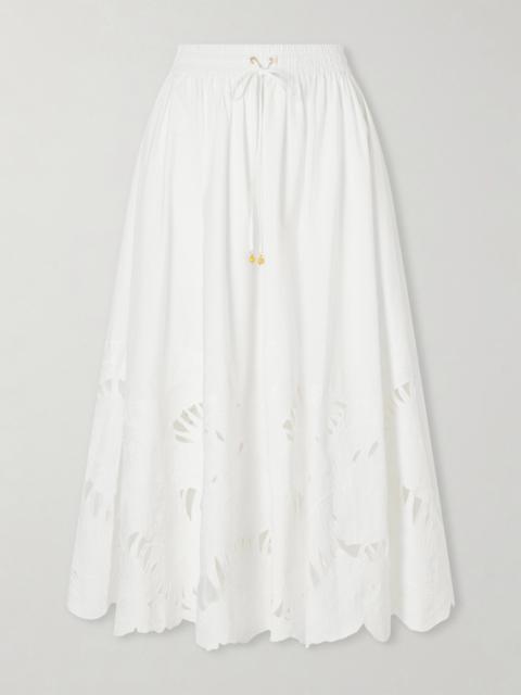 Zimmermann Mahon Embroidered Cotton Midi Skirt
