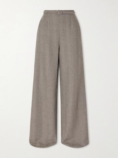 Oscar de la Renta Belted Herringbone Wool And Cashmere-blend Wide-leg Pants