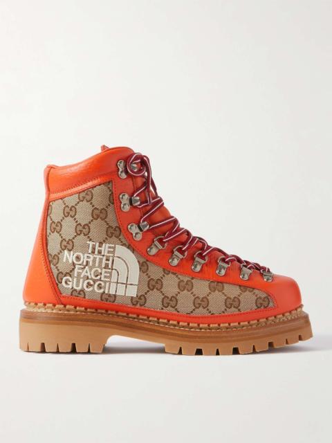 GUCCI + The North Face Logo-Embroidered Monogrammed Canvas and Leather Hiking Boots