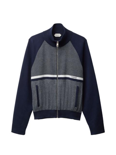 VERSACE embroidered jacquard cotton knit zip sweatshirt