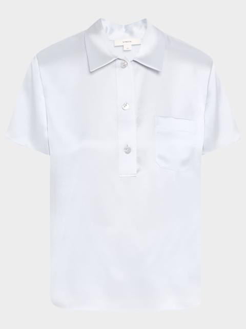 Vince Silk Charmeuse Short-Sleeve Polo Shirt
