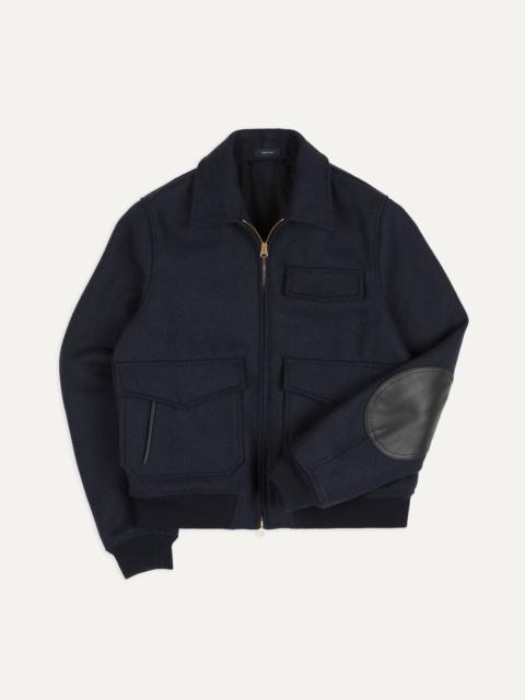 Drake's Navy Wool and Leather A-2 Bomber Jacket