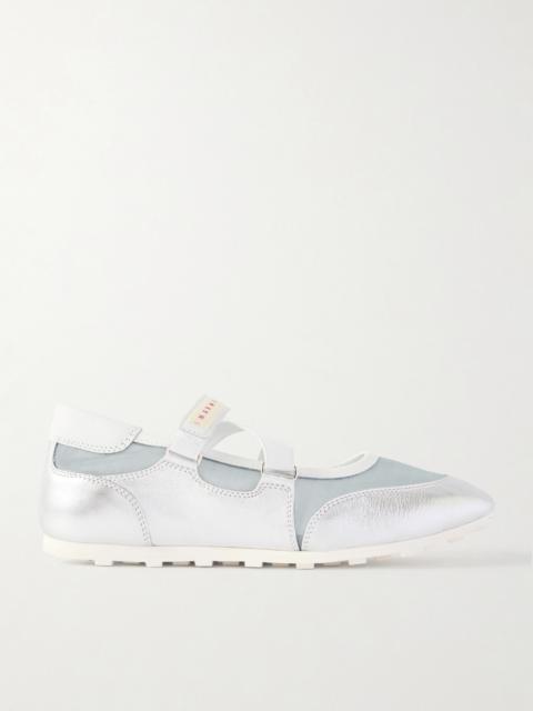Marni Metallic Leather-trimmed Mesh Sneakers