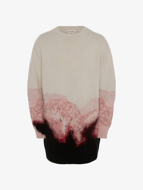 Alexander McQueen Flower Intarsia Oversized Jumper in Ivory