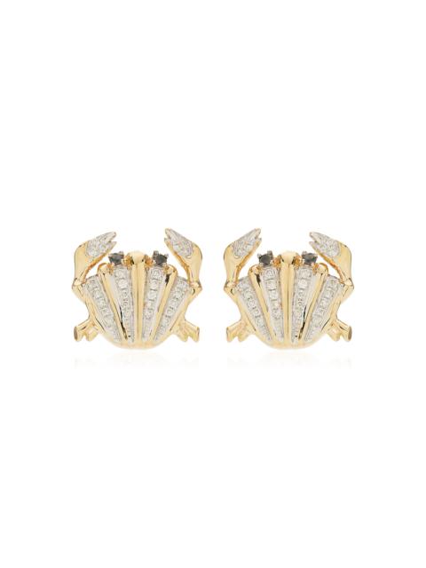 Yvonne Léon Mini Yellow Gold Diamond Shell Crab Earrings gold