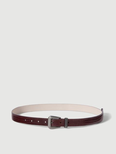 Brunello Cucinelli Lizard-effect calfskin belt with shiny loop