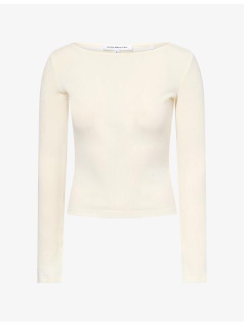 GOOD AMERICAN The Variegated Rib Boat-Neck Cotton Top