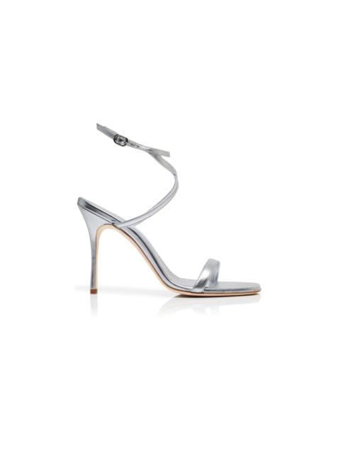 Silver Nappa Leather Ankle Strap Sandals