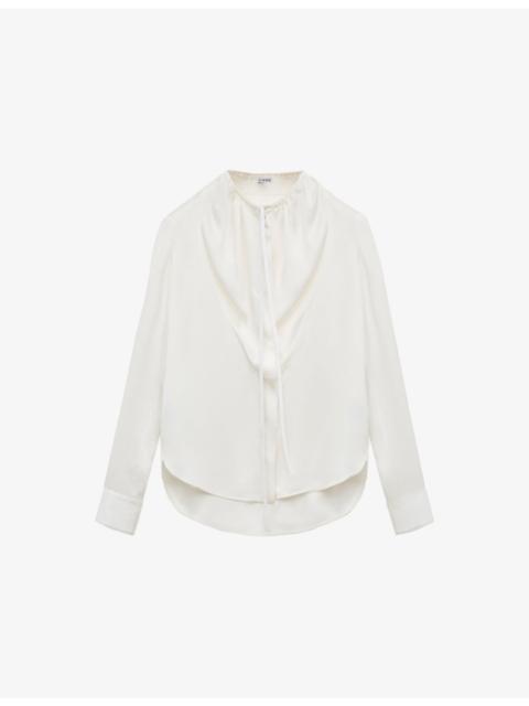 Loewe Draped-Neckline Long-Sleeve Cotton-Silk Blend Blouse