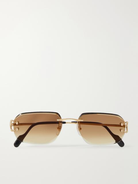 Cartier Signature C Rimless Rectangular-Frame Gold-Tone Sunglasses