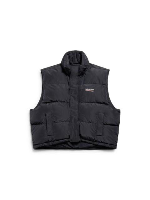 Political Campaign Cocoon Puffer Gilet in Black
