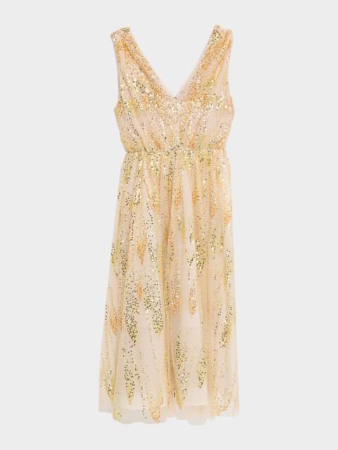 MILLY Tinsley Bead & Sequin Tulle Midi Dress