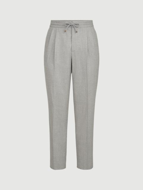 Brunello Cucinelli Virgin wool flannel trousers with drawstring and double pleats