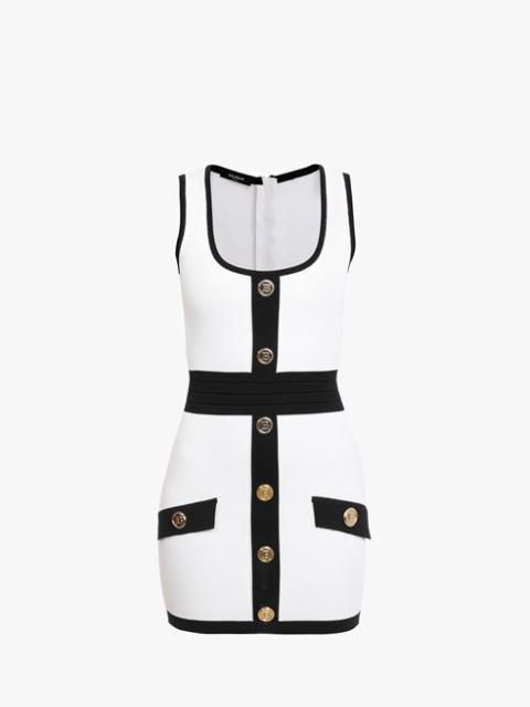 Balmain Short white and black viscose dress with embossed buttons