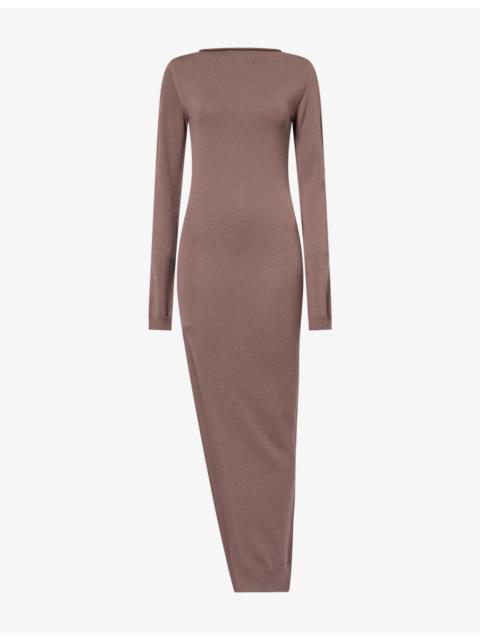 Rick Owens Long-Sleeve Slit Wool Maxi Dress