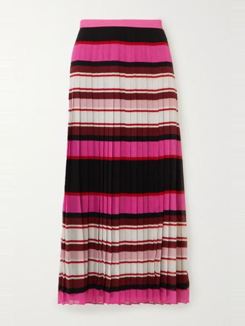 Valentino Pleated striped silk-georgette midi skirt