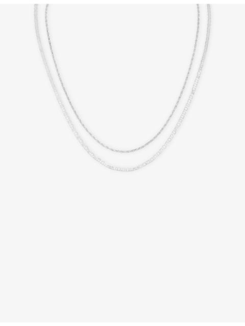 ASTRID & MIYU Illusion Double Chain Rhodium-Plated Brass Necklace