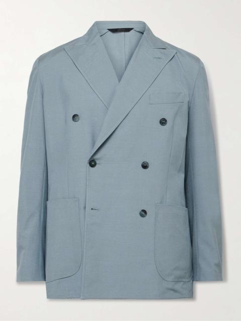 Unstructured Double-Breasted Silk Suit Jacket