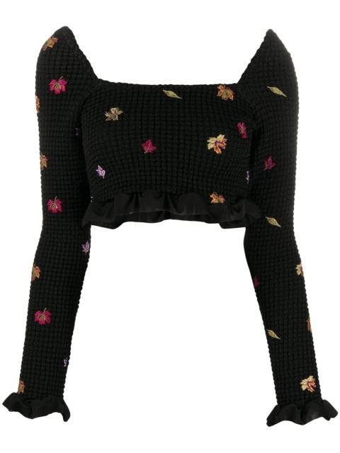 Off-White embroidered-leaves cropped top