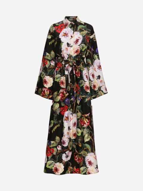 Dolce & Gabbana Silk caftan with rose garden print and drawstring