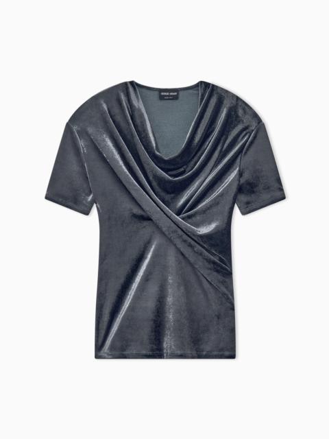 GIORGIO ARMANI JUMPER SLIM-FIT T-SHIRT IN VISCOSE CHENILLE FRONT DRAPING