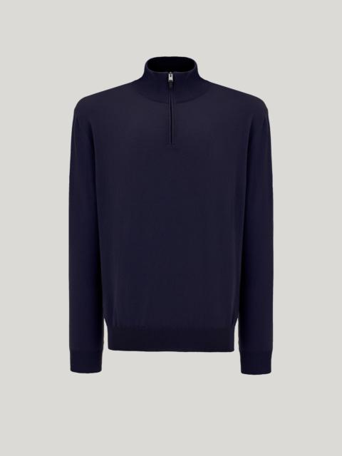 Canali NAVY BLUE CASHMERE ZIPPERED MOCK NECK SWEATER