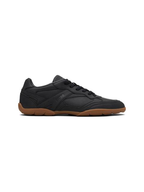 HUGO Black Stacked Logo Faux-Leather Sneakers