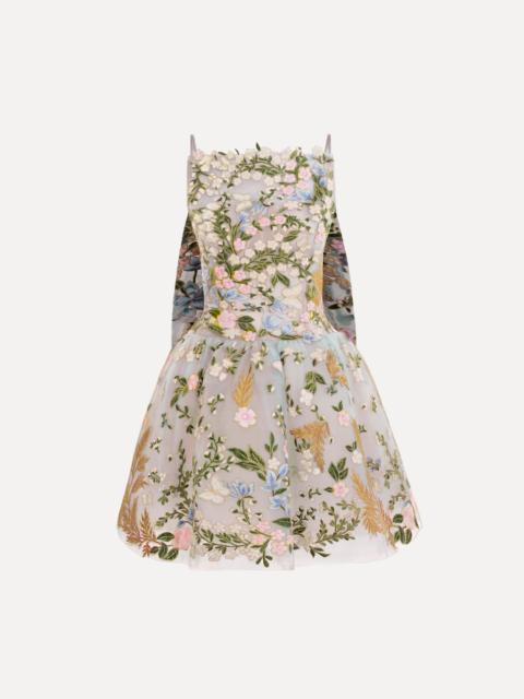 Oscar de la Renta DOMINICAN MIXED-FLORAL GUIPURE CAPE-BACK DRESS