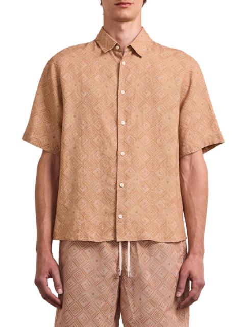 FRESCOBOL CARIOCA Men's Castro Angra Madeira-Print Linen Button-Front Shirt - Copper