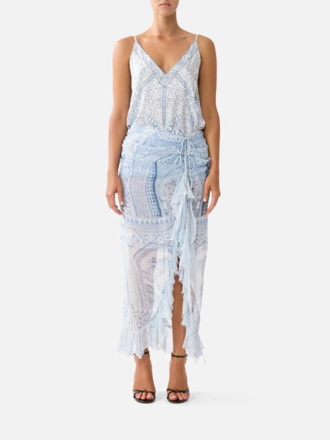 CAMILLA WRAP TIE SKIRT WITH RUFFLE