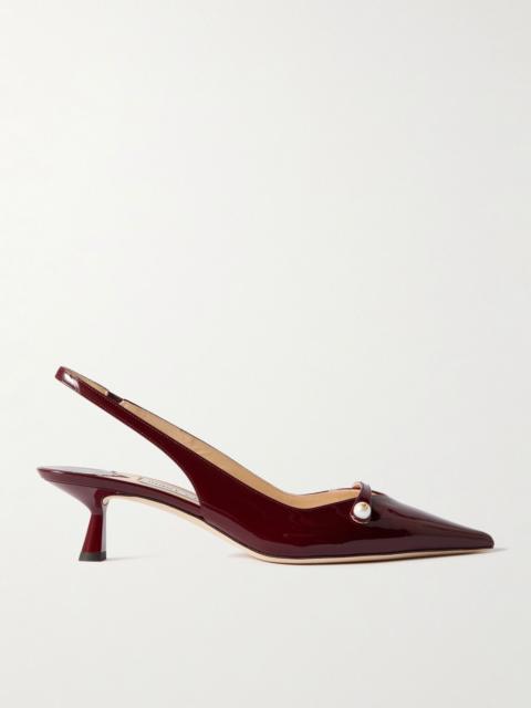 Amita 45 faux pearl-embellished patent-leather slingback pumps Burgundy