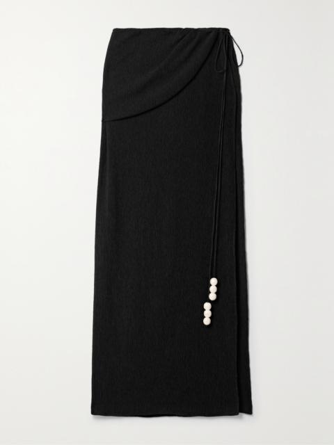 MAGDA BUTRYM Draped Embellished Stretch Lyocell-blend Crepon Wrap Maxi Skirt