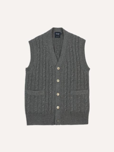 Drake's Grey Alpaca Lambswool Cable Knit Sleeveless Cardigan