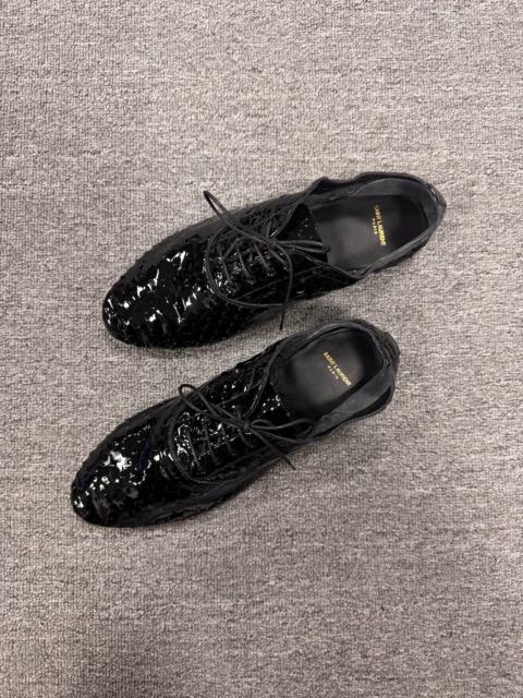 SAINT LAURENT Saint Laurent Black Sequin Pointed-Toe Derby Shoes
