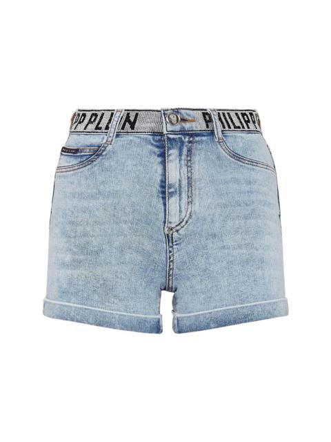PHILIPP PLEIN logo-waistband denim shorts