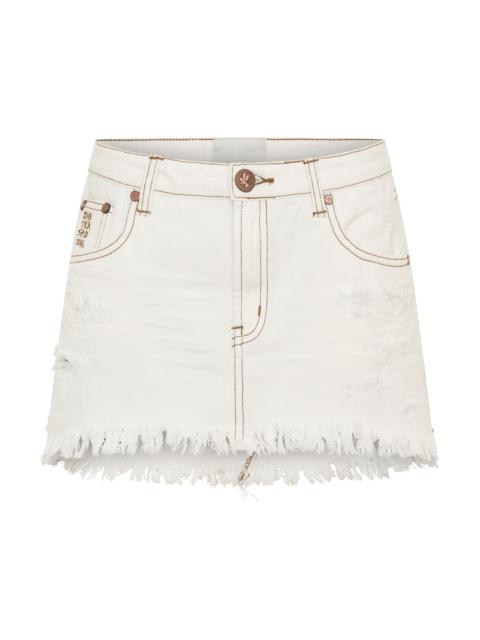 ONE TEASPOON Junkyard Low Waist Messed Up Mini Denim Skirt - White Beauty