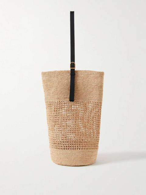 KHAITE Billie leather-trimmed raffia bucket bag Neutral
