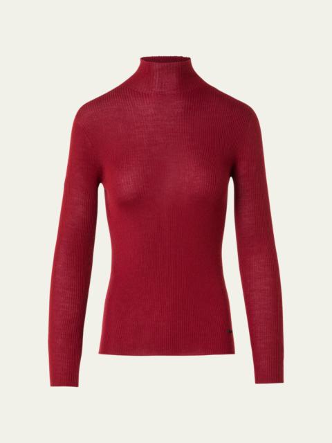 AKRIS Mock-Neck Cashmere-Silk Fine Rib Sweater