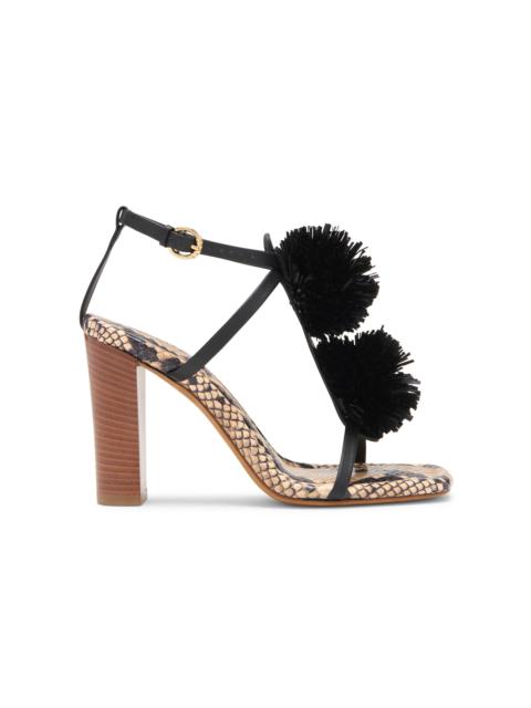 ULLA JOHNSON Isolde Python-Effect Leather Pom Pom Sandals python