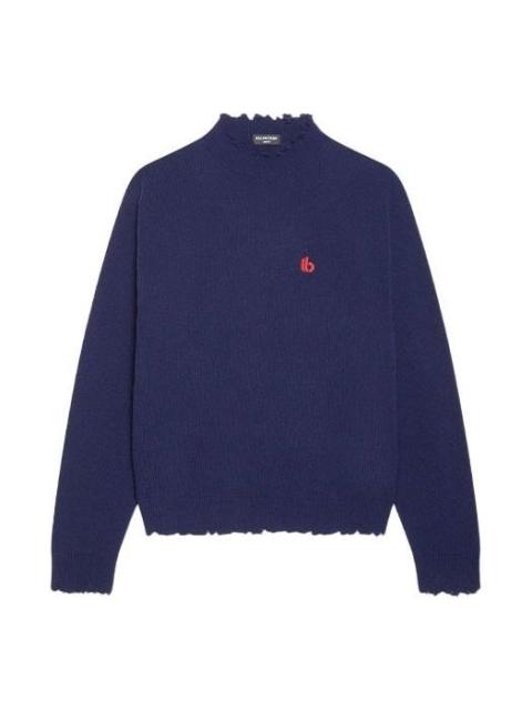 BALENCIAGA Men's Double B Raw Highneck Sweater  in Indigo