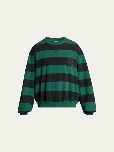 BALENCIAGA Men's Stripe Logo Crest Crewneck Sweatshirt