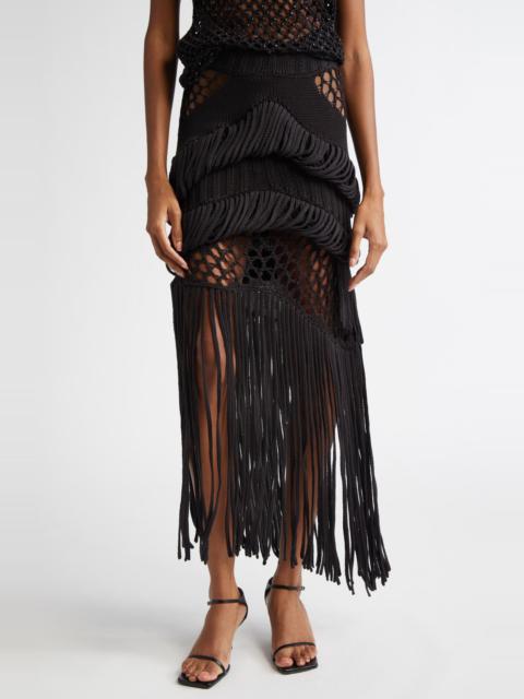 diotima Diotima Medusa Loop & Fringe Crochet Midi Skirt in Black at Nordstrom