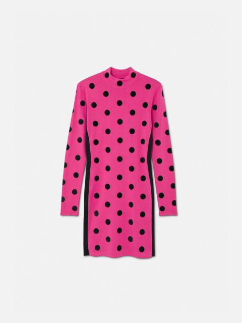 VERSACE Polka Dot Turtleneck Knit Midi Dress