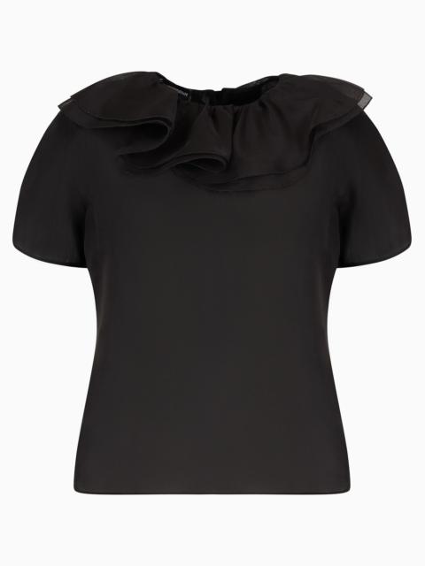 EMPORIO ARMANI Moon Capsule collection silk organza blouse with petal collar and ruffles