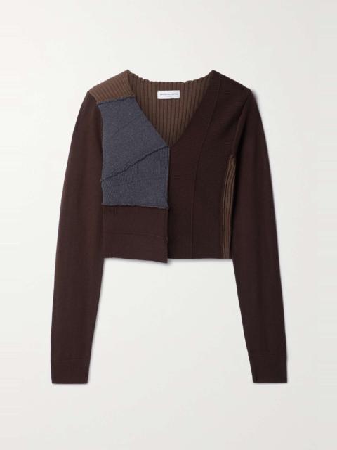 Dries Van Noten Cropped paneled ribbed merino wool sweater