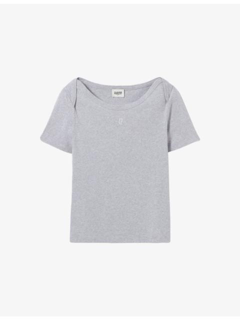 Claudie Pierlot Scoop-Neck Folded-Shoulder Cotton T-Shirt
