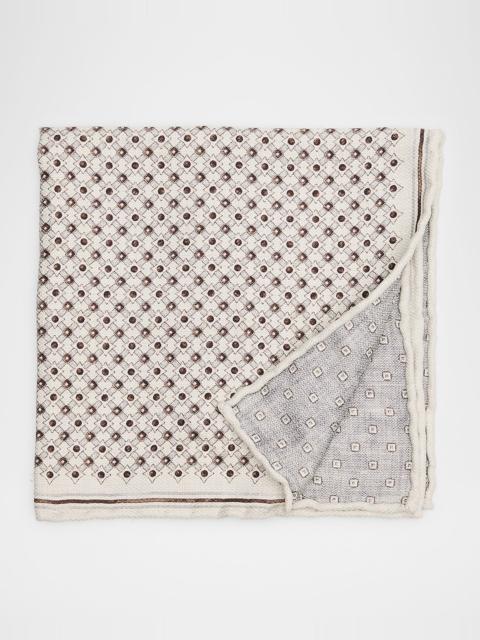 Brunello Cucinelli Men's Double-Face Geometric Silk Pocket Square